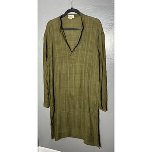 Fabindia Tunic Kurta Traditional Dress Slim Fit Womens  Green Viscose Silk XS